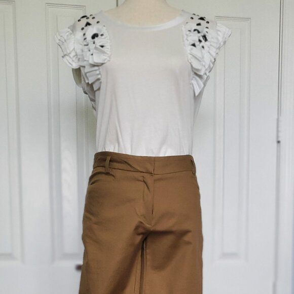 NWOT - Mango Ruffle Embellished White 100% Cotton Top Small - Picture 1 of 13